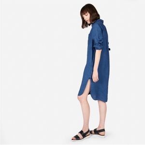 Everlane Indigo Blue 100% Linen Long Sleeve Button Down Shirt Dress Tunic Size 6